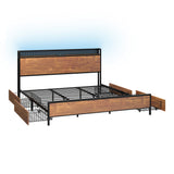 Oikiture Metal Bed Frame King Size LED Headboard 4 Storage Drawers USB
