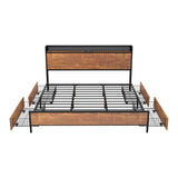 Oikiture Metal Bed Frame King Size LED Headboard 4 Storage Drawers USB