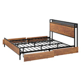 Oikiture Metal Bed Frame King Size LED Headboard 4 Storage Drawers USB - 45-Degree Angle