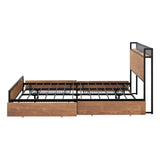 Oikiture Metal Bed Frame King Size LED Headboard 4 Storage Drawers USB - Top-Down View