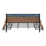 Oikiture Metal Bed Frame King Size LED Headboard 4 Storage Drawers USB