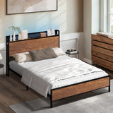 Oikiture Metal Bed Frame King Size LED USB Charge Storage Headboard
