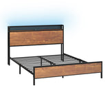 Oikiture Metal Bed Frame King Size LED USB Charge Storage Headboard