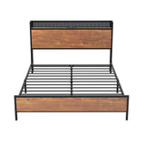 Oikiture Metal Bed Frame King Size LED USB Charge Storage Headboard - Close-Up Angle