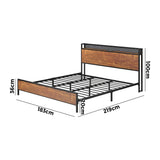 Oikiture Metal Bed Frame King Size LED USB Charge Storage Headboard - Side View