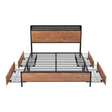 Oikiture Metal Bed Frame Queen Size LED Headboard 4 Storage Drawers USB - Low Angle