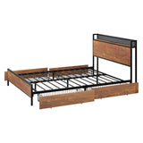 Oikiture Metal Bed Frame Queen Size LED Headboard 4 Storage Drawers USB - Front View