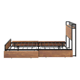 Oikiture Metal Bed Frame Queen Size LED Headboard 4 Storage Drawers USB