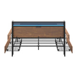 Oikiture Metal Bed Frame Queen Size LED Headboard 4 Storage Drawers USB
