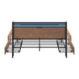 Oikiture Metal Bed Frame Queen Size LED Headboard 4 Storage Drawers USB - Close-Up Angle