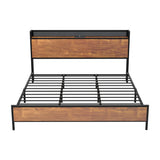 Oikiture Metal Bed Frame Queen Size LED USB Charge Storage Headboard