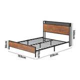 Oikiture Metal Bed Frame Queen Size LED USB Charge Storage Headboard - Extra Image