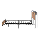 Oikiture Metal Bed Frame Queen Size LED USB Charge Storage Headboard - Side View
