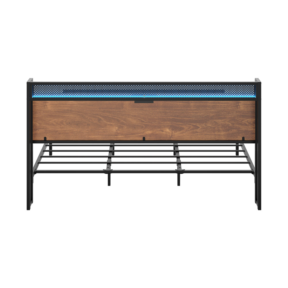 Oikiture Metal Bed Frame Queen Size LED USB Charge Storage Headboard