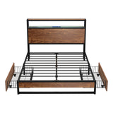Oikiture Metal Bed Frame Double LED Storage Headboard USB Charging & 2 Drawers