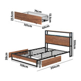 Oikiture Metal Bed Frame Double LED Storage Headboard USB Charging & 2 Drawers - Side View