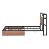 Oikiture Metal Bed Frame Double LED Storage Headboard USB Charging & 2 Drawers