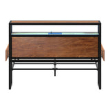 Oikiture Metal Bed Frame Double LED Storage Headboard USB Charging & 2 Drawers