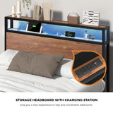 Oikiture Metal Bed Frame Double LED Storage Headboard USB Charging & 2 Drawers