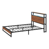 Oikiture Metal Bed Frame Double Size LED Storage Headboard USB Charge - Front View