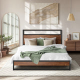 Oikiture Metal Bed Frame Double Size LED Storage Headboard USB Charge - Low Angle