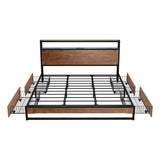 Oikiture Metal Bed Frame King LED Storage Headboard USB Charging & 4 Drawers