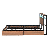 Oikiture Metal Bed Frame King LED Storage Headboard USB Charging & 4 Drawers - Front View