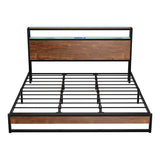 Oikiture Metal Bed Frame King Size LED Storage Headboard USB Charge