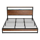 Oikiture Metal Bed Frame King Size LED Storage Headboard USB Charge - Side View