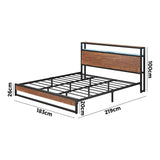 Oikiture Metal Bed Frame King Size LED Storage Headboard USB Charge - Front View
