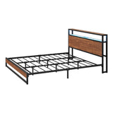 Oikiture Metal Bed Frame King Size LED Storage Headboard USB Charge - Rear View