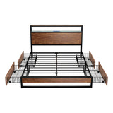 Oikiture Metal Bed Frame Queen LED Storage Headboard USB Charging & 4 Drawers