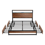 Oikiture Metal Bed Frame Queen LED Storage Headboard USB Charging & 4 Drawers - Front View