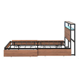 Oikiture Metal Bed Frame Queen LED Storage Headboard USB Charging & 4 Drawers