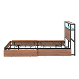 Oikiture Metal Bed Frame Queen LED Storage Headboard USB Charging & 4 Drawers - Top-Down View