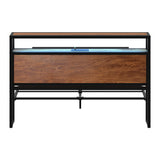 Oikiture Metal Bed Frame Queen Size LED Storage Headboard USB Charge - Rear View
