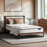 Oikiture Metal Bed Frame Single Size Beds Platform with Mattress - Side View