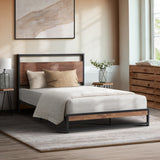 Oikiture Metal Bed Frame Single Size Beds Platform Wood - Front View