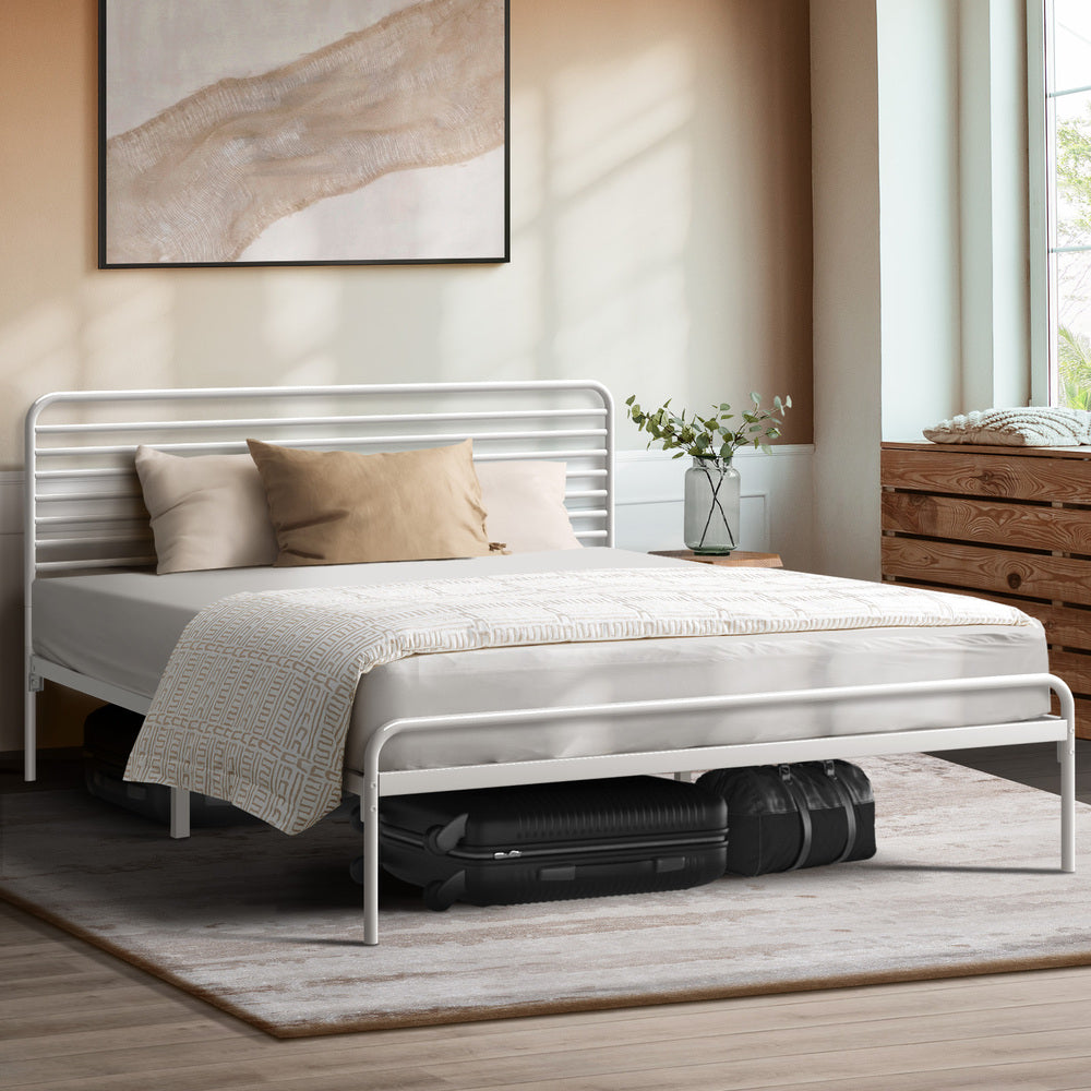 Oikiture Metal Bed Frame Double Size Platform White