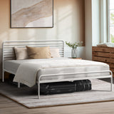Oikiture Metal Bed Frame Double Size Platform White - Front View