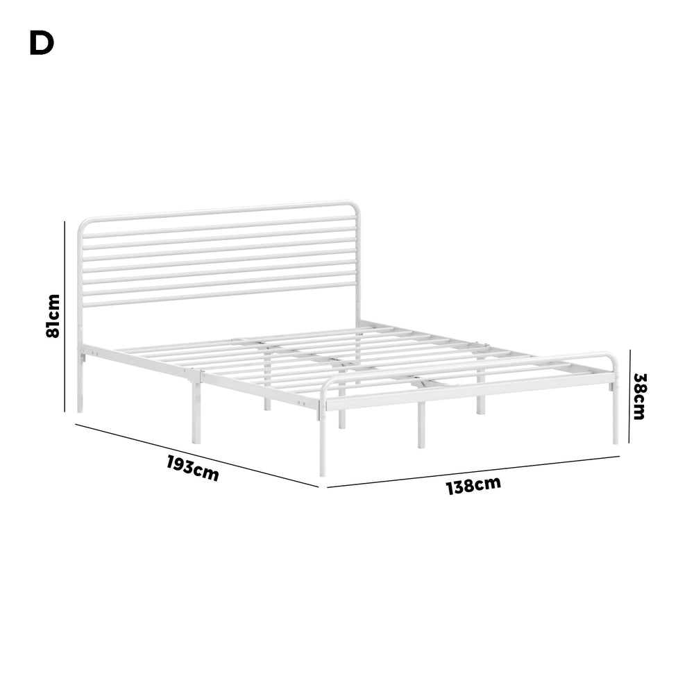 Oikiture Metal Bed Frame Double Size Platform White