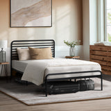 Oikiture King Single Metal Bed Frame Railing-style Black - Side View