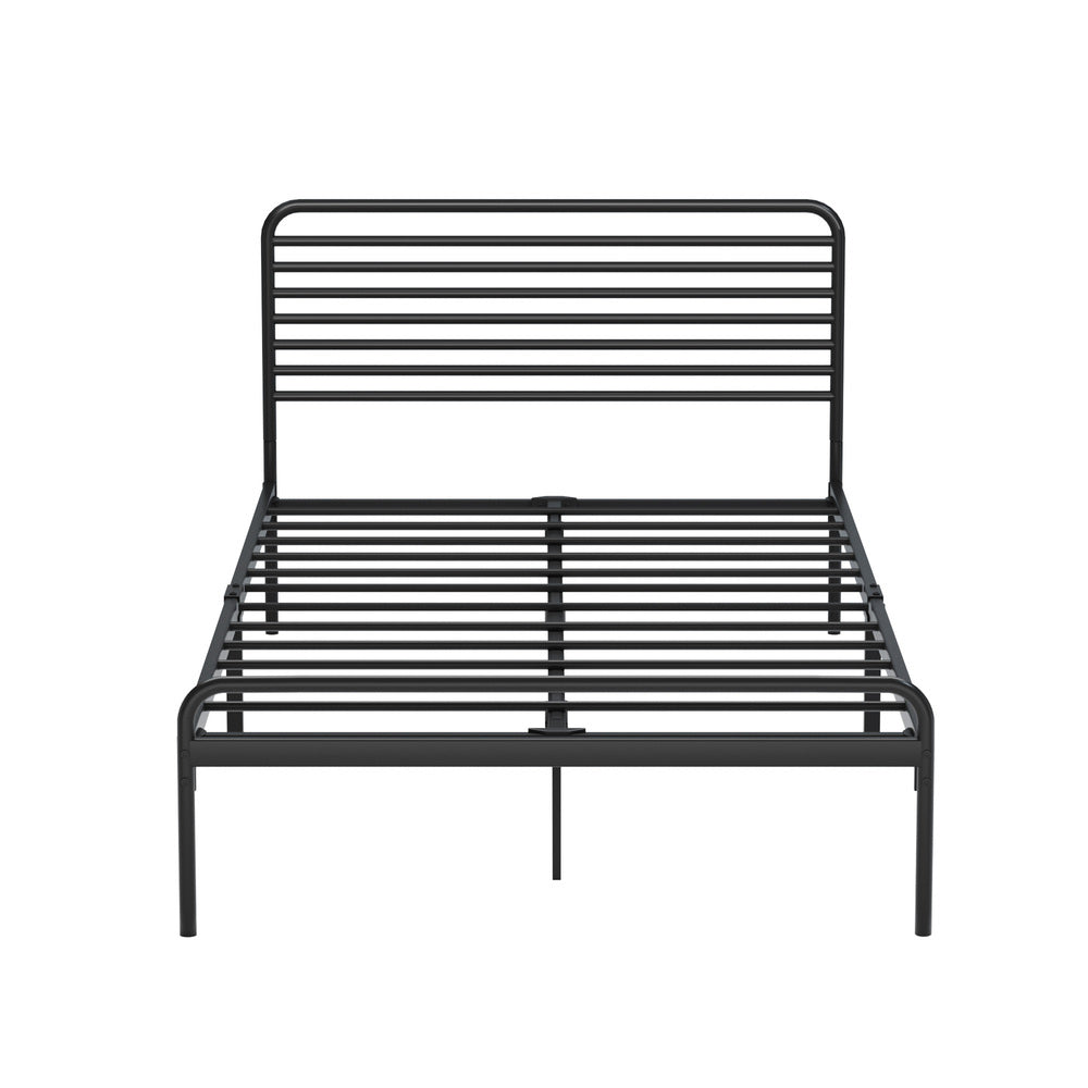 Oikiture King Single Metal Bed Frame Railing-style Black