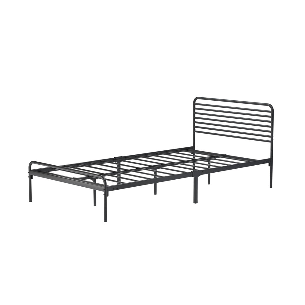 Oikiture King Single Metal Bed Frame Railing-style Black
