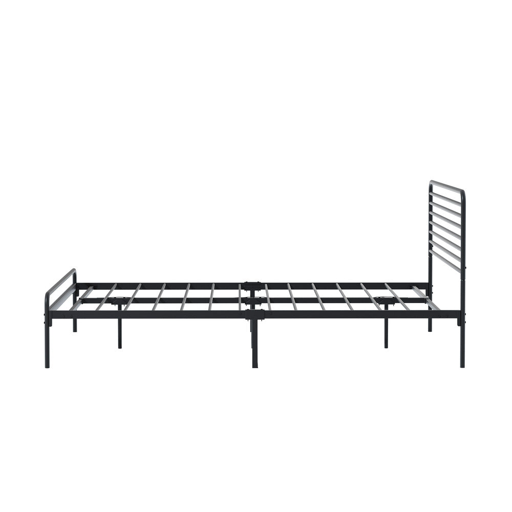 Oikiture King Single Metal Bed Frame Railing-style Black