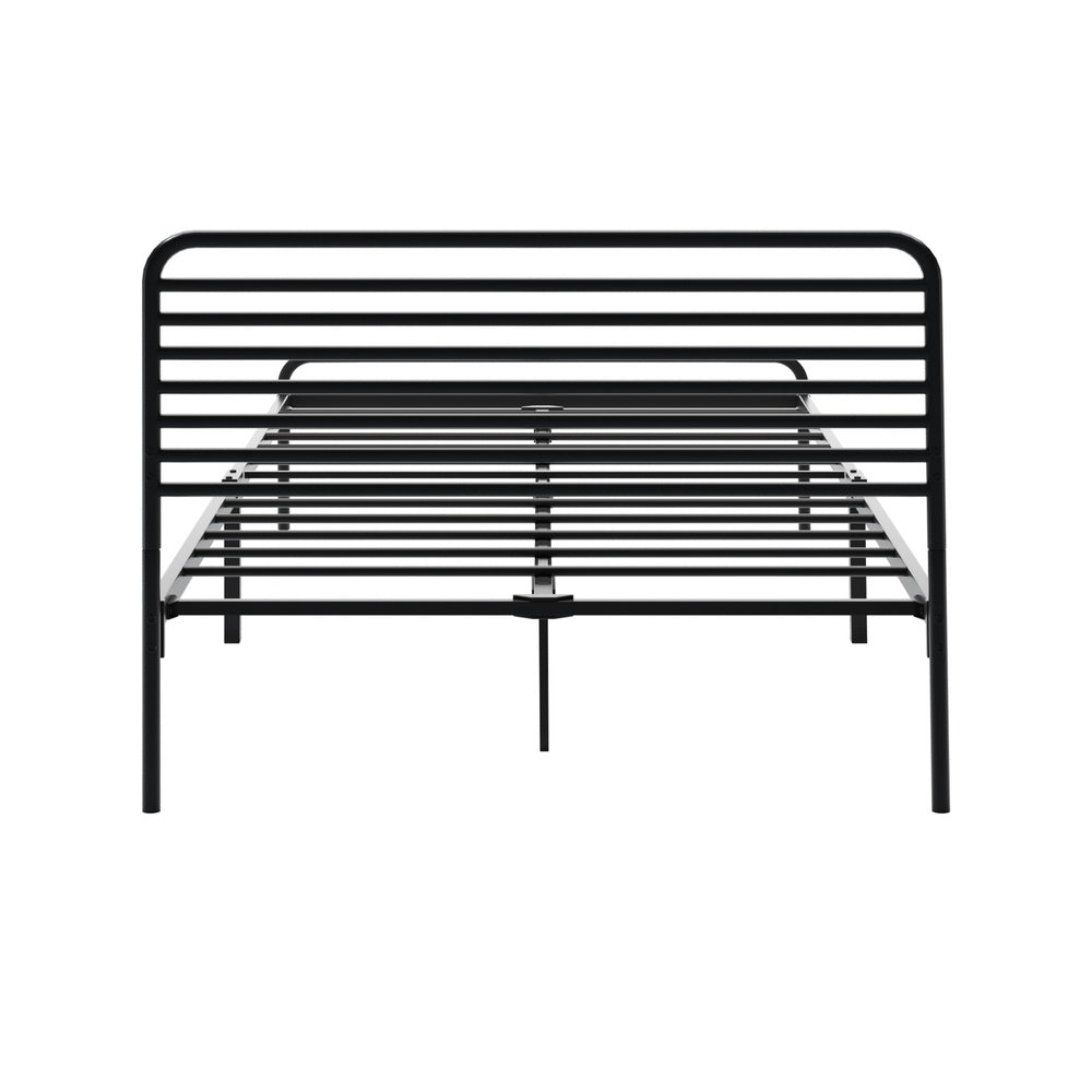 Oikiture King Single Metal Bed Frame Railing-style Black