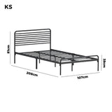 Oikiture King Single Metal Bed Frame Railing-style Black