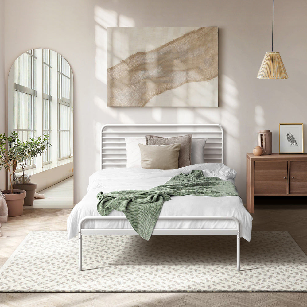 Oikiture Metal Bed Frame King Single Platform White