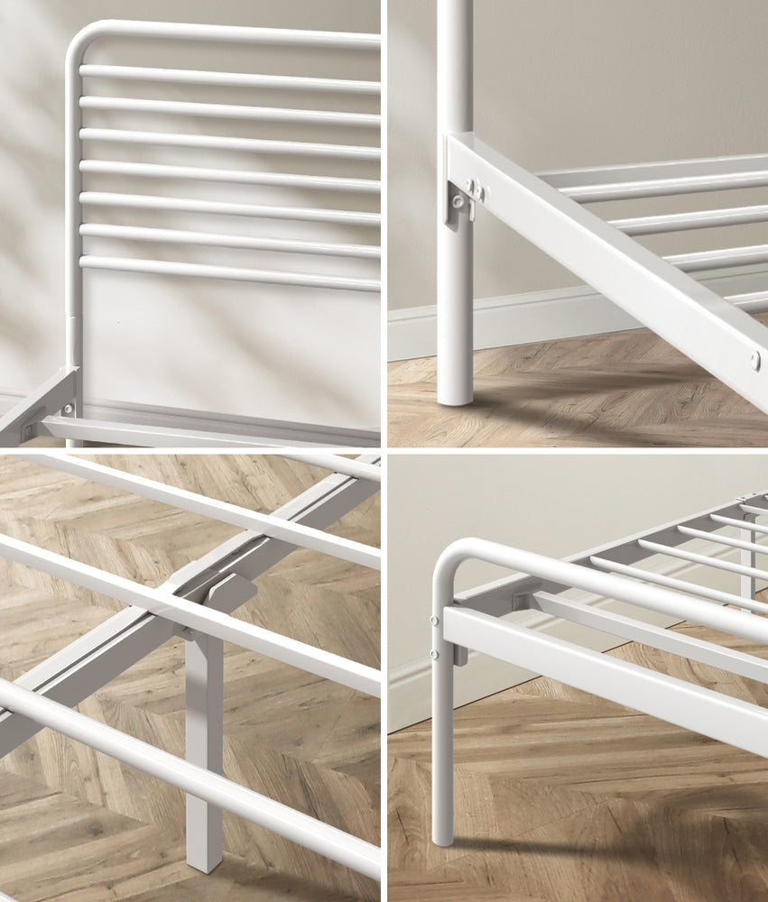Oikiture Metal Bed Frame King Single Platform White