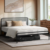 Oikiture Queen Metal Bed Frame Railing-style Black